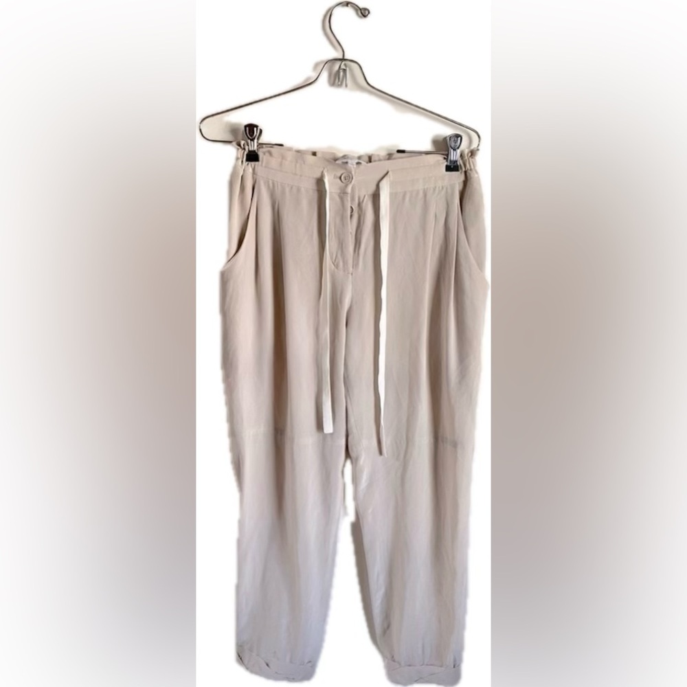 WILFRED By Aritzia Marais 100% Silk Tan Trouser Pants - Picture 3 of 5